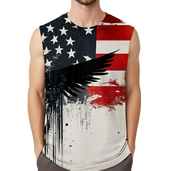 Men's Sleeveless American Flag And Eagle Design Casual Summer Tank Top For Independence Day
