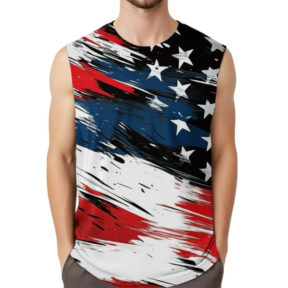 Men's Sleeveless American Flag And Eagle Design Casual Summer Tank Top For Independence Day