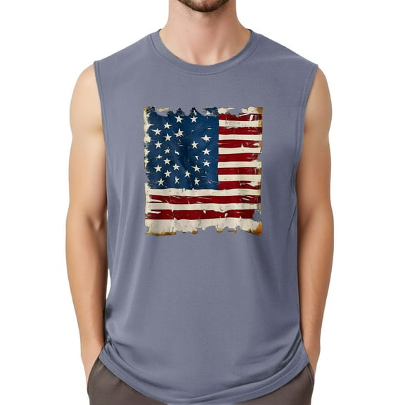 Men's Sleeveless American Flag Tank Top Patriotic Graphic Muscle Tee Casual Summer Gym Sportwear