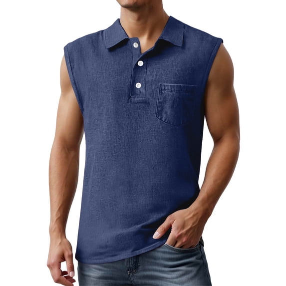 Men's Sleeveless Button Down Tank Top Shirt Gym Workout Running Beach Summer Tee Vest Big And Tall Muscle Fit Mens Summer Lightweight Pullover Tee Shirts