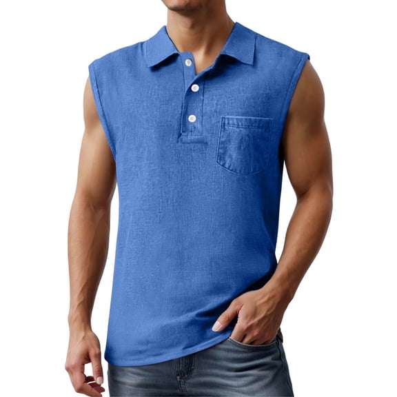 Men's Sleeveless Button Down Tank Top Shirt Gym Workout Running Beach Summer Tee Vest Big And Tall Muscle Fit Mens Summer Lightweight Pullover Tee Shirts