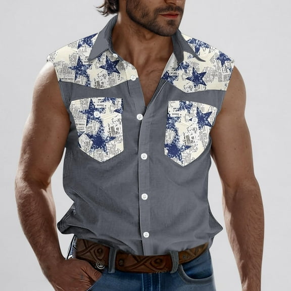 Men's Sleeveless Button-Up Pocket Shirts Athletic Tank Tops Under $10 Moisture-Wicking Lightweight Sports Tank