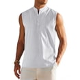 thumbnail image 1 of Men's Sleeveless Button Up Tank Tops Mandarin Collar Textured Fabric Casual Summer Beach Shirts,White,XXXL, 1 of 4