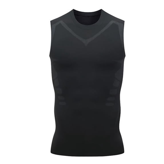 Men's Sleeveless Compression Undershirt Tank Top, Tummy Control Cool Dry Base Layer Muscle Shirts for Gym Workout Running Basketball Size 3XL Black