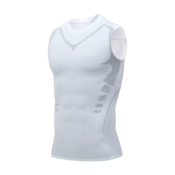 Men's Sleeveless Compression Undershirt Tank Top, Tummy Control Cool Dry Base Layer Muscle Shirts for Gym Workout Running Basketball Size 3XL White