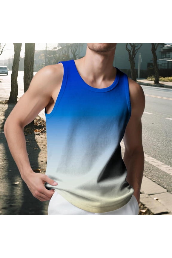 Men's Sleeveless Crew Neck Tank Top with Vertical Stripe Gradient Design for Fitness Sports and Casual Wear