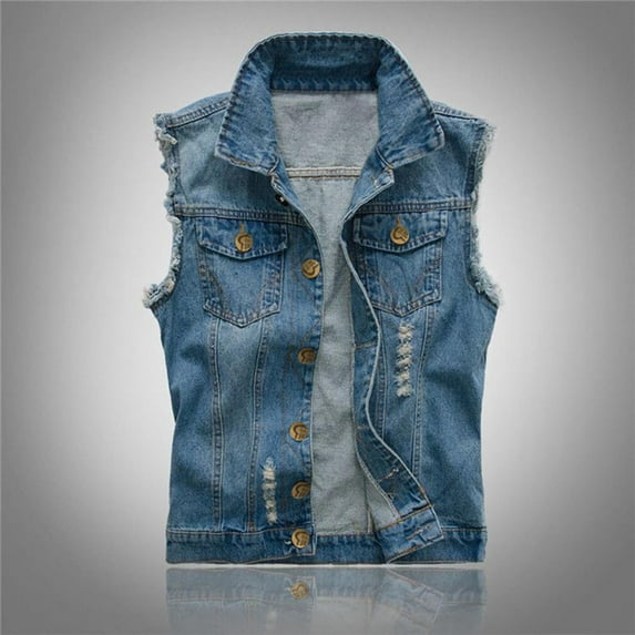 Men's Sleeveless Denim Jacket Solid Color Casual Vest for Summer Spring Wear