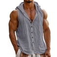thumbnail image 1 of Men's Sleeveless Hooded Cotton Linen Shirt, Button Down Casual Beach Vest, Lightweight Breathable Summer Vacation Top Gray, 1 of 9