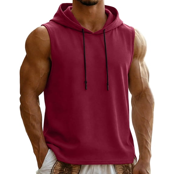 Men's Sleeveless Hooded T-Shirts Muscle Workout Tank Tops Summer Quick Dry Stretch Athletic Shirts Lightweight Breathable Classic Outdoor Fitness Pullover Hoodie Tees for Bodybuilding