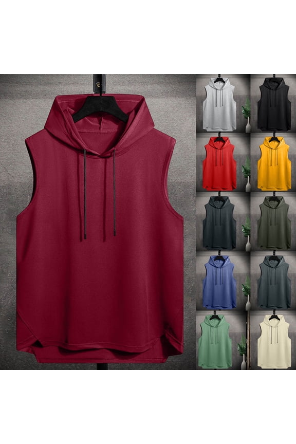 Men's Sleeveless Hooded Tank Top Muscle Tee Singlet for Casual Gym Workout Running Outdoor Streetwear Loungewear Daily Wear | Ihhxva,Gray 2XL