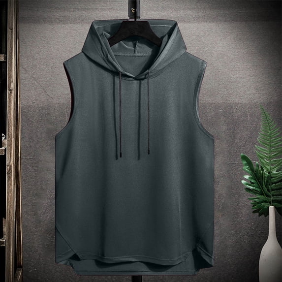 Men's Sleeveless Hooded Tank Tops, Summer Drawstrings Casual Hoodies Vest, Soft Comfortable Tank for Gym Workout, Training S