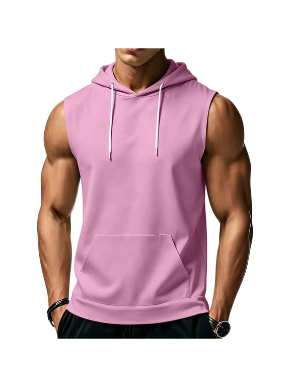 Men's Sleeveless Hoodie Casual Vintage Washed Muscle Tank Top Workout Gym Loose Fit Drawstring Hooded Shirt Summer Tops,3XL,Pink