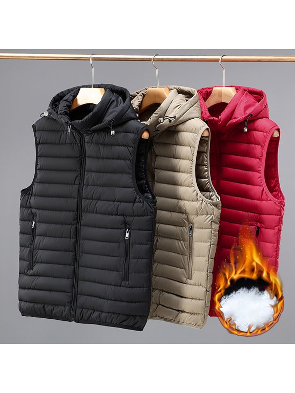 Men's Sleeveless Hoodie Hooded Vest Nylon Spandex Blend Pullover Drawstring Zipper Pockets Button Front Casual Blouse Top Streetwear Travel Gift | Zenithor,Khaki XL