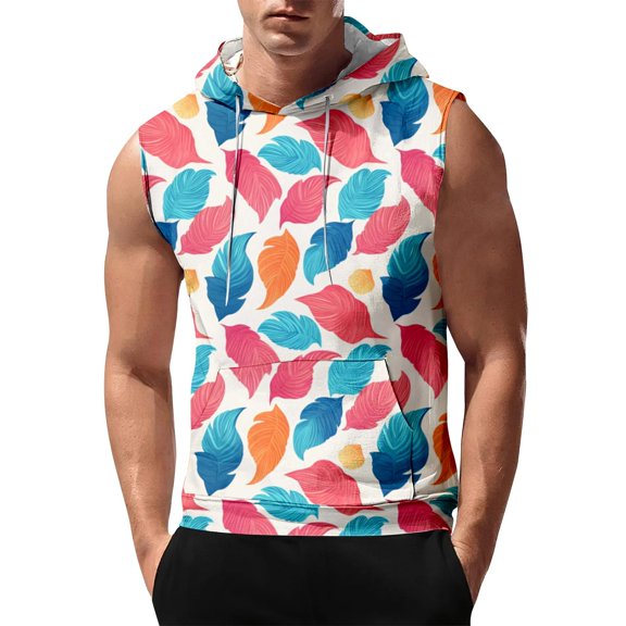 Men's Sleeveless Hoodie With Floral Print Lightweight Summer Casual Gym Workout Tank Top Beachwear