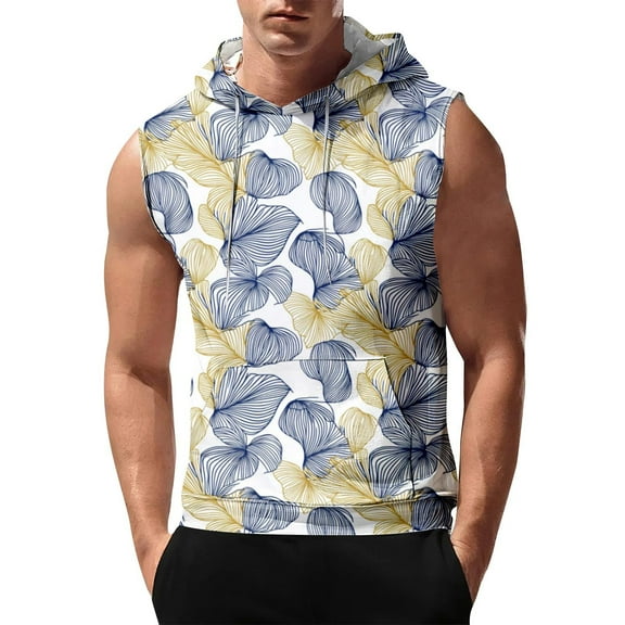 Men's Sleeveless Hoodie With Floral Print Lightweight Summer Casual Gym Workout Tank Top Beachwear