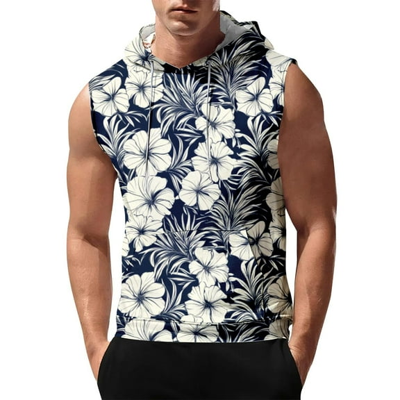 Men's Sleeveless Hoodie With Vibrant Floral Print Casual Lightweight Gym Tank Top For Summer Workouts