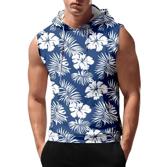 Men's Sleeveless Hoodie With Vibrant Floral Print Casual Lightweight Gym Tank Top For Summer Workouts