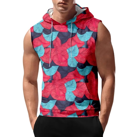 Men's Sleeveless Hoodie With Vibrant Floral Print Casual Lightweight Gym Tank Top For Summer Workouts