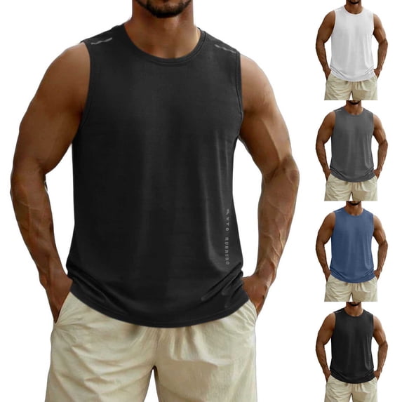 Men's Sleeveless Hoodless Round Neck Pullover Casual Fashionable Running Tank Top Quick Dry Breathable Gym Workout Training | TOPLIU,Blue XL