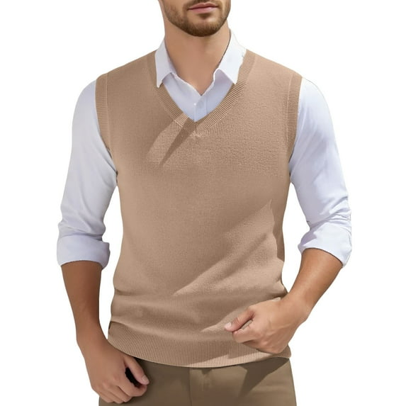 Men's Sleeveless Knitted Vest - V - Neck, Spring Style. Breathable, Lightweight. Polyester Material. Hand or Machine Wash