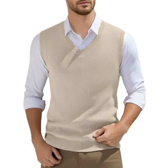 Men's Sleeveless Knitted Vest - V - Neck, Spring Style. Breathable, Lightweight. Polyester Material. Hand or Machine Wash