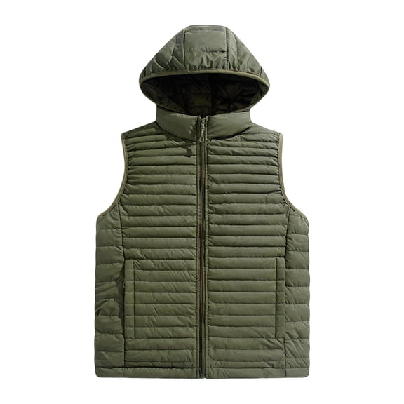 Men's Sleeveless Lightweight Quilted Cotton Vests Casual Solid Color Corduroy Gilet Coat with Hood