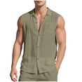 thumbnail image 1 of Men's Sleeveless Linen Shirts Collared Button Down Beach Shirts Solid Color Casual Tank Tops, 1 of 7
