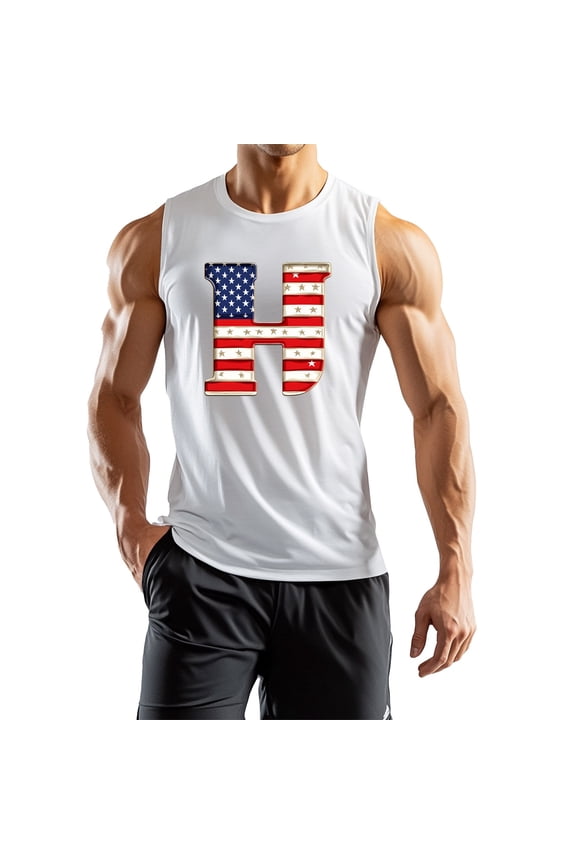 Men's Sleeveless Muscle Tank Top With USA Flag 'H' Print Gym Workout Athletic Vest For Bodybuilding And Fitness