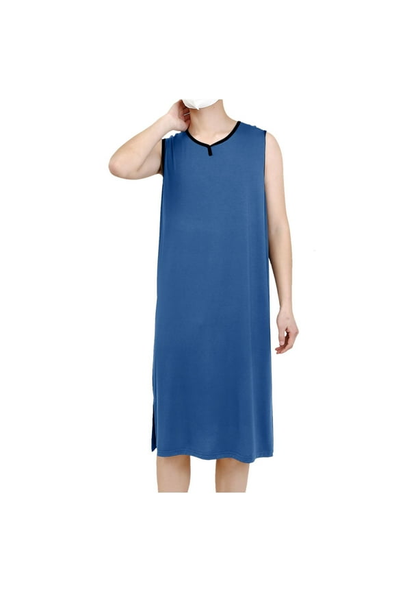 Men's Sleeveless Nightgowns, Soft Modal Loose Crewneck Pjs Nightshirt Stretch Summer V Neck Sleep Shirts