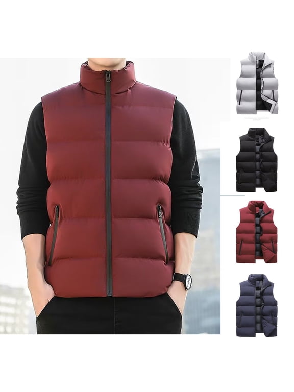 Men's Sleeveless Puffer Jacket Vest Stand Collar Full Zip Quilted Padded Waistcoat Lightweight Breathable Outdoor Insulated Top Casual Daily Work Hiking Travel Fashion Essential