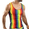 thumbnail image 1 of Men's Sleeveless Rainbow Striped Workout Muscle Tank Tops Slim Fit Scoop Neck Athletic Bodybuilding Shirts Summer Quick Dry Moisture Wicking Training Fitness Vest, 1 of 6