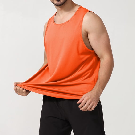 Men's Sleeveless Shirt Quick Dry Workout Tank Top Gym Muscle T Shirts Sport Athletic Tanks Moisture Wicking Orange XXXL