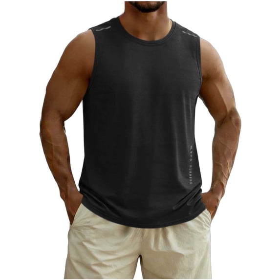 Men's Sleeveless Shirt UPF 50+ Sun Protection Tank Tops Lightweight Quick Dry Moisture Wicking Gym Workout Muscle Shirts Big and Tall Size M-5XL Black