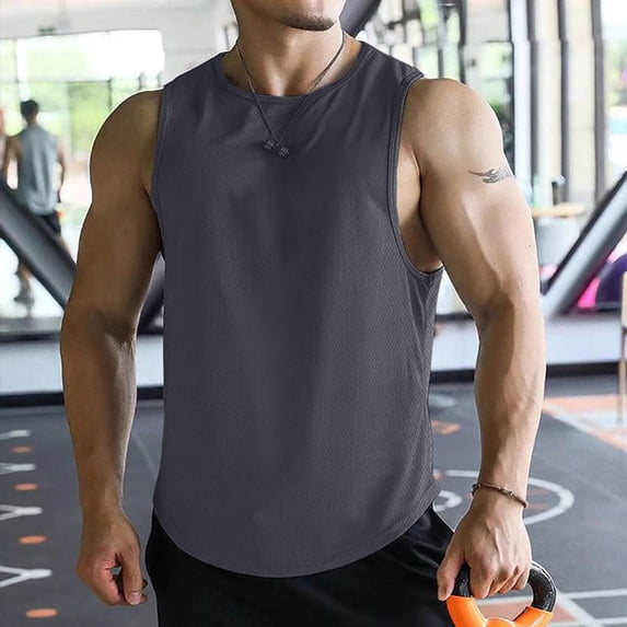 Men's Sleeveless Shirts Quick Dry Tank Tops Workout Gym Muscle Shirts for Swim Beach Bodybuilding Dark Gray 3XL