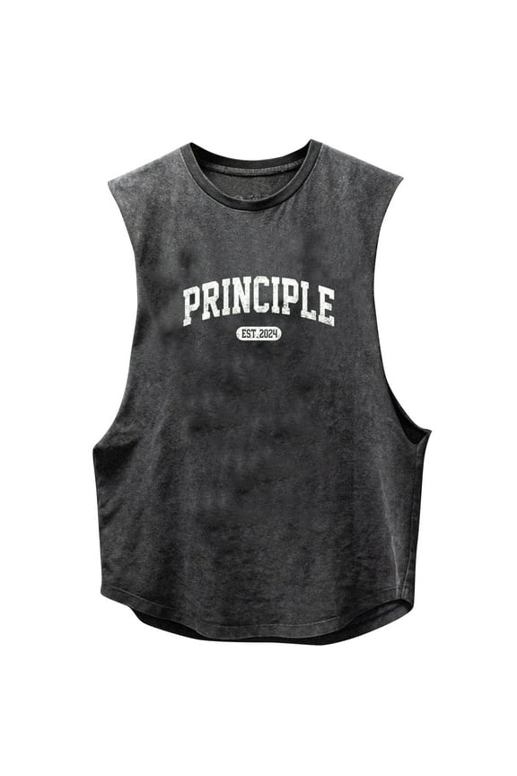 Men's Sleeveless Shirts Tank Top Summer Casual Graphic Tee Letter Print Crew Neck T-Shirt Size 3XL Dark Gray