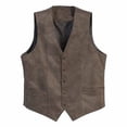 thumbnail image 1 of Men's Sleeveless Slim Tank Vest Vintage V-Neck Buttons Waistcoat Curved Hem Gilet Single Breasted Business Western Jacket, 1 of 5