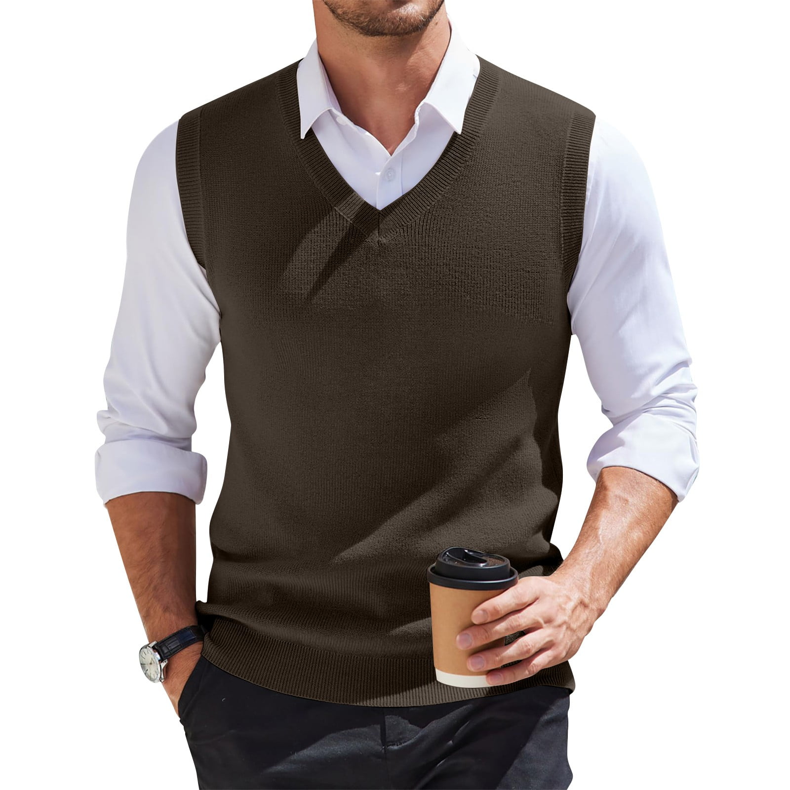 Men's Sleeveless Sweater Vest Lightweight V-Neck Cotton Vest