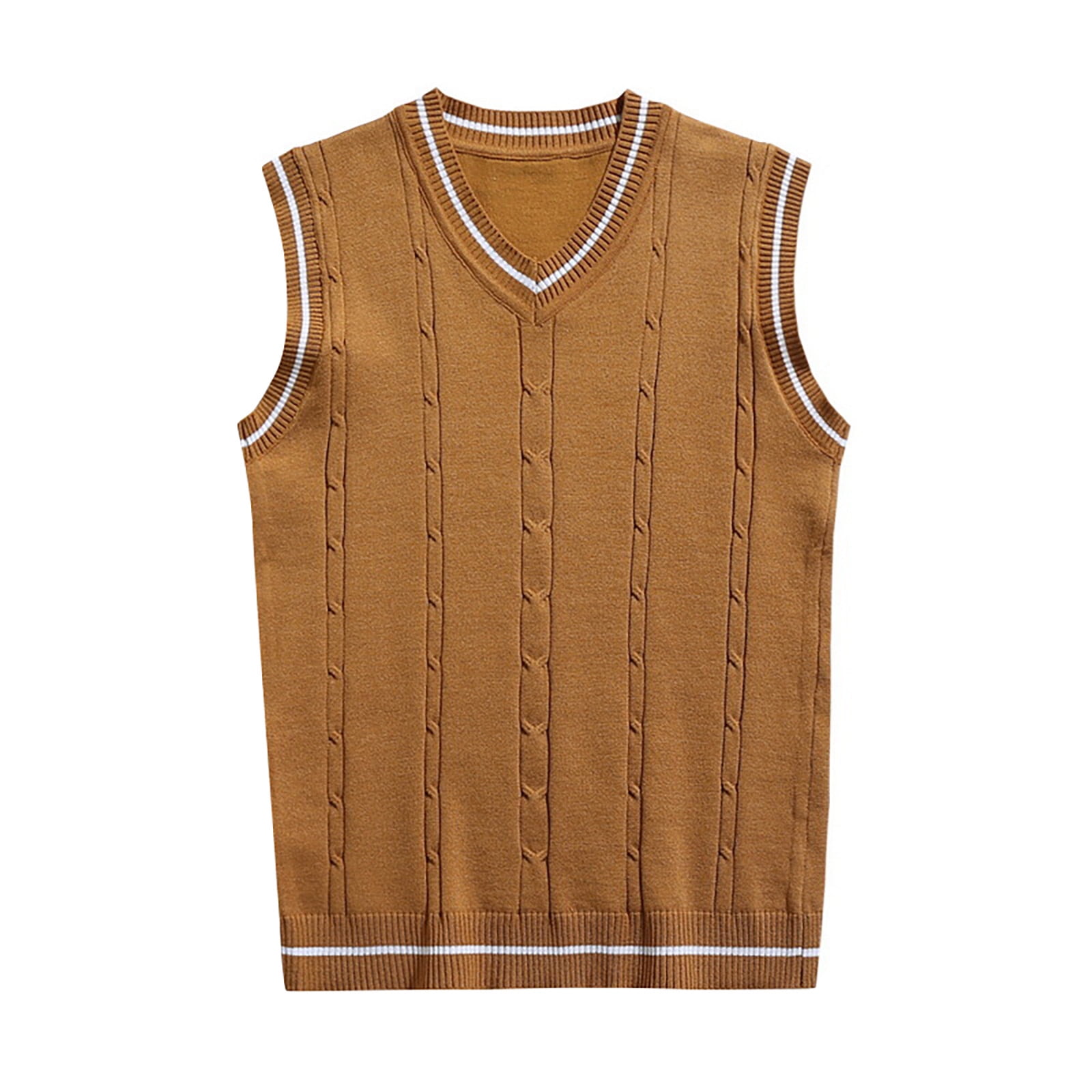 Men s Sleeveless Sweater Vest Striped Trim V Neck Pullover Jacket Yellow XL Walmart