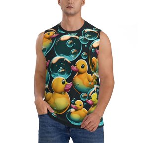 Men's Sleeveless T-Shirt Athletic Tank Top Gym Workout Muscle Tee, Cartoon Rubber Ducks Soap Bubbles Retro