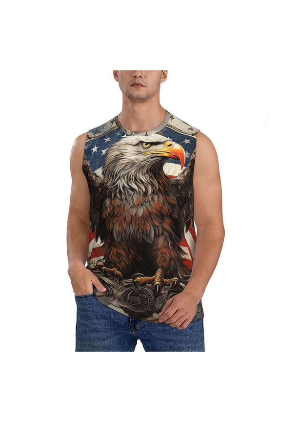 Men's Sleeveless T-Shirt Athletic Tank Top Gym Workout Muscle Tee, United States Navy Eagle American Flag USA