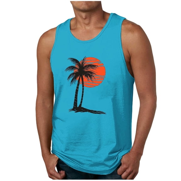 Men's Sleeveless T-Shirt,New Men's Gradient 3D Print Tank Top Casual Sports Sleeveless Round Neck T-Shirt Tank Top/Shirt Blouses,Blue Xl