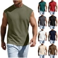 thumbnail image 1 of Men's Sleeveless Tank Top Cotton Blend Summer Vest Casual Solid Muscle Fit Breathable Quick Dry Gym Workout Streetwear Beach | Zenithor,Dark Gray L, 1 of 9