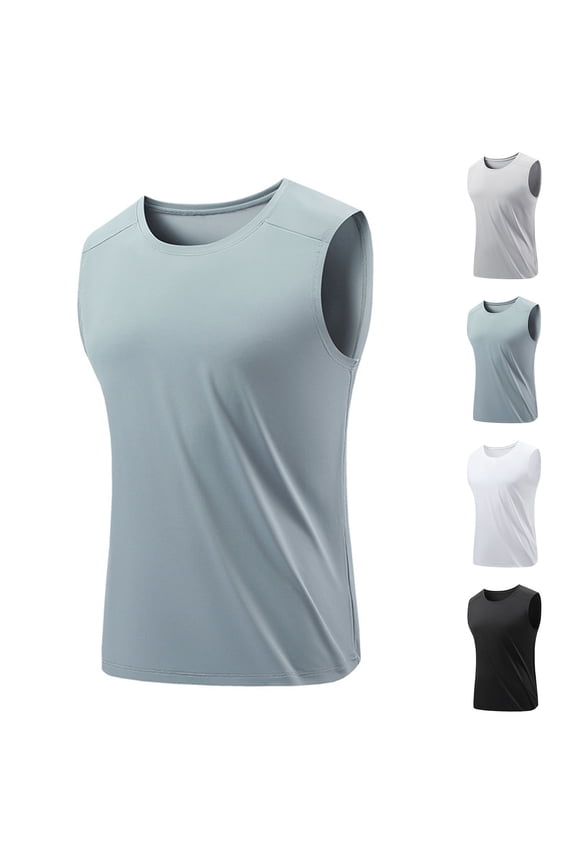 Men's Sleeveless Tank Tops Big & Tall Muscle Fit Workout Athletic Training Tee Ice Silk Breathable Bodybuilding Shirt Summer Quick Dry Performance Base Layer Blank Printable