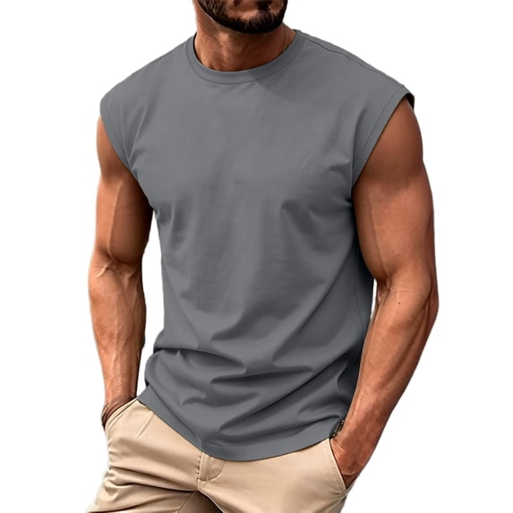 Men's Sleeveless Tank Tops Crewneck Casual Workout Gym Cut Off Muscle Fit T Shirt for Hiking Jogging