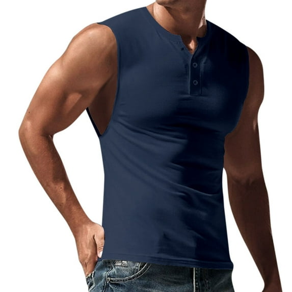 Men's Sleeveless Tank Tops Crewneck Solid Loose Fit Workout T Shirts Fitness Vest Athletic Shirts
