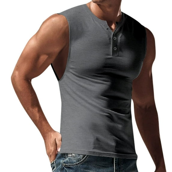 Men's Sleeveless Tank Tops Crewneck Solid Loose Fit Workout T Shirts Fitness Vest Athletic Shirts