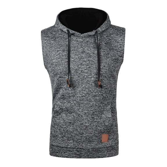 Men's Sleeveless Thermal Vest Hoodie Workout Gym Sports Casual Sweater Pullover Hooded Drawstring Sweatshirt Top (Large, Dark Gray)