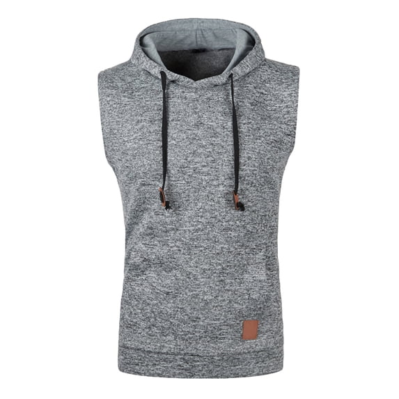 Men's Sleeveless Thermal Vest Hoodie Workout Gym Sports Casual Sweater Pullover Hooded Drawstring Sweatshirt Top (Large, Gray)