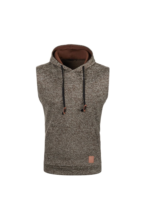 Father's Day Gifts,Men's Sleeveless Thermal Vest Hoodie Workout Gym Sports Casual Sweater Pullover Hooded Drawstring Sweatshirt Top (Small, Coffee)