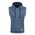 thumbnail image 1 of Men's Sleeveless Thermal Vest Hoodie Workout Gym Sports Casual Sweater Pullover Hooded Drawstring Sweatshirt Top (Small, Navy), 1 of 5